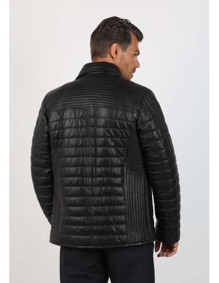 Geacă de Bărbați din Piele de Miel Matlasată și Guler Detașabil din Blană Tip Sacou Model Yanis Negru