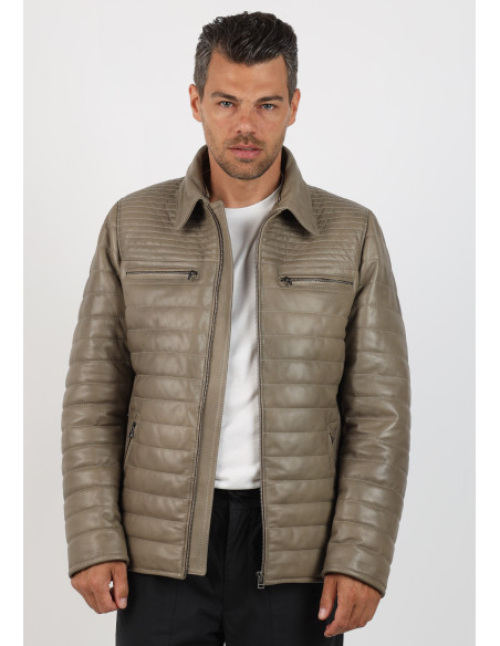 Geacă de Bărbați din Piele de Miel Matlasată și Guler Detașabil din Blană Tip Sacou Model Yanis Antic