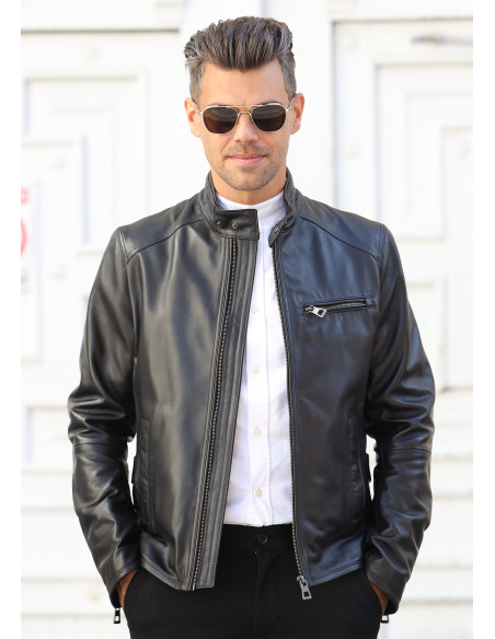 Geacă de Bărbați din Piele Nappa de Miel Model Massi Negru