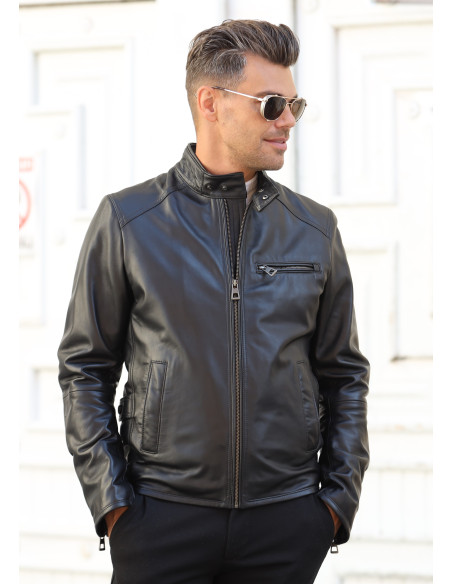 Geacă de Bărbați din Piele Nappa de Miel Model Massi Negru