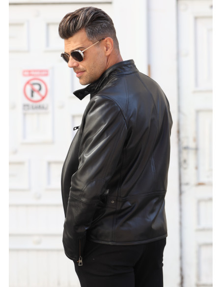 Geacă de Bărbați din Piele Nappa de Miel Model Massi Negru