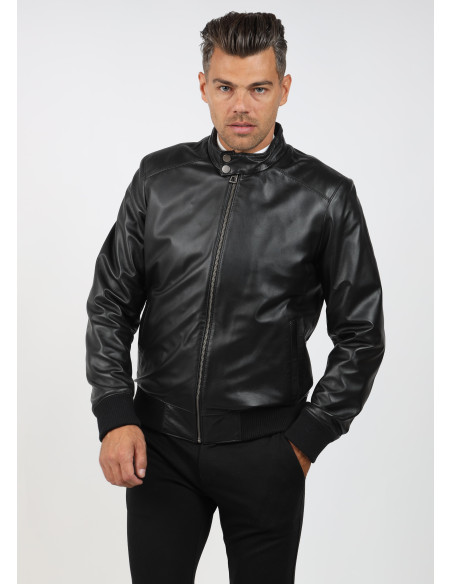 Geacă de Bărbați Tip Bomber din Piele de Miel Model Foxy Negru