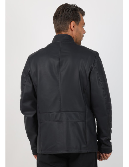 Geacă de Bărbați din Piele de Miel Premium cu Finisaj Mat Matlasată Model Tip Sacou Andrei  Albastru