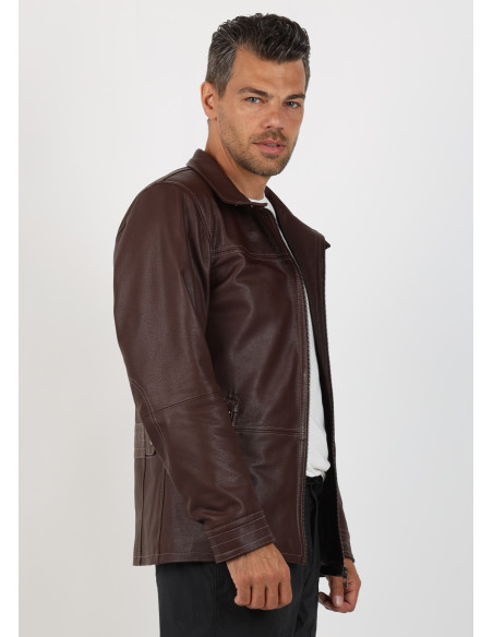 Geacă de Bărbați din Piele de Miel Tip Sacou Model Gabriel Cognac