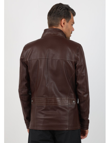 Geacă de Bărbați din Piele de Miel Tip Sacou Model Gabriel Cognac