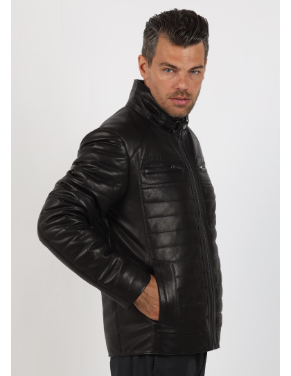 Geacă de Bărbați Matlasată din Piele...