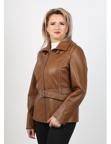 Geacă de Damă din Piele de Miel Model Clasic Emilia Camel