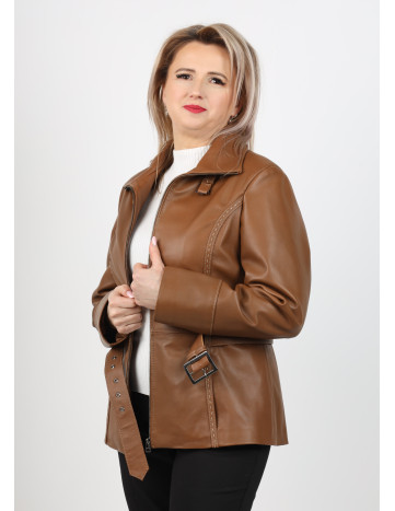 Geacă de Damă din Piele de Miel Model Clasic Emilia Camel 2