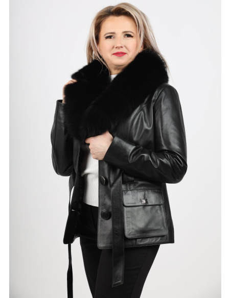 Geacă de Damă din Piele de Miel Cambrată cu Guler Detașabil Model Ionela