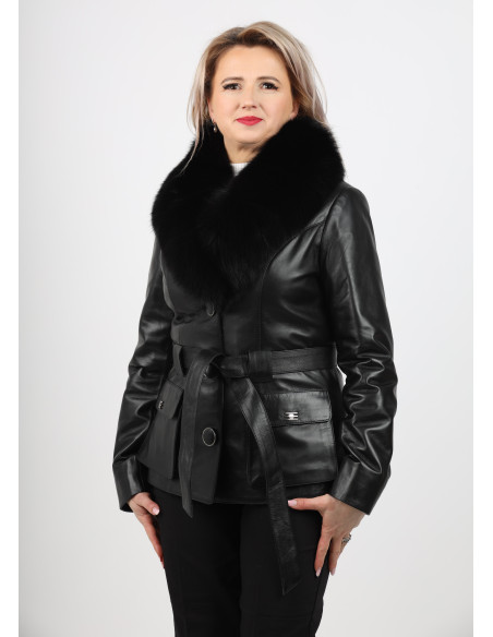 Geacă de Damă din Piele de Miel Cambrată cu Guler Detașabil Model Ionela