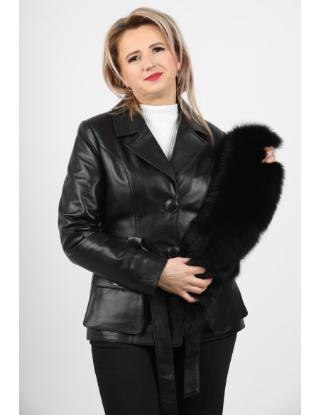 Geacă de Damă din Piele de Miel Cambrată cu Guler Detașabil Model Ionela