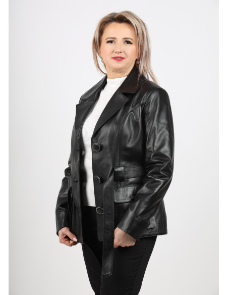 Geacă de Damă din Piele de Miel Cambrată cu Guler Detașabil Model Ionela