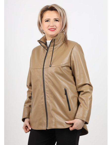 Geacă de Damă din Piele de Miel cu Jnur Reglabil în Talie Model Lidia Mocha Mousse