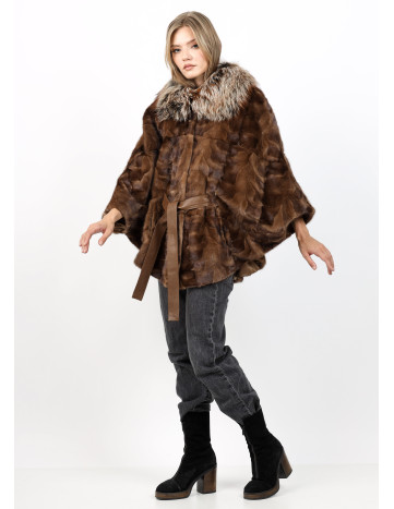 Poncho de Damă din Nurcă cu Cordon și Guler din Vulpe... 2