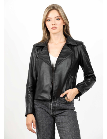 Geacă de Damă din Piele de Miel Model Urban Giovana Negru