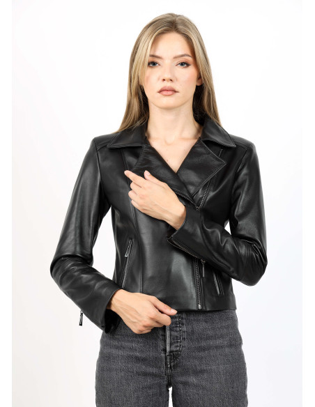 Geacă de Damă din Piele de Miel Model Urban Giovana Negru