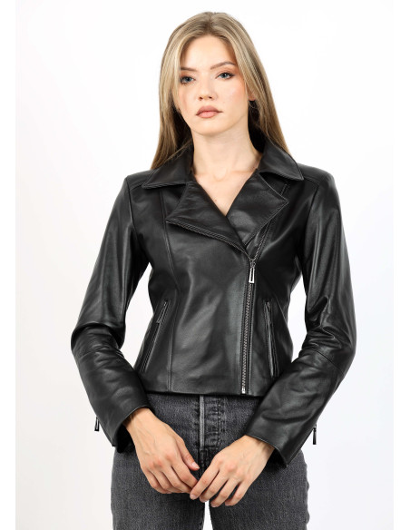 Geacă de Damă din Piele de Miel Model Urban Giovana Negru