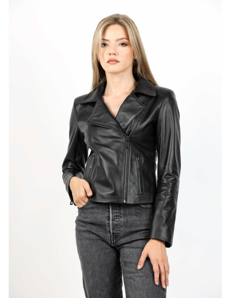 Geacă de Damă din Piele de Miel Model Urban Giovana Negru