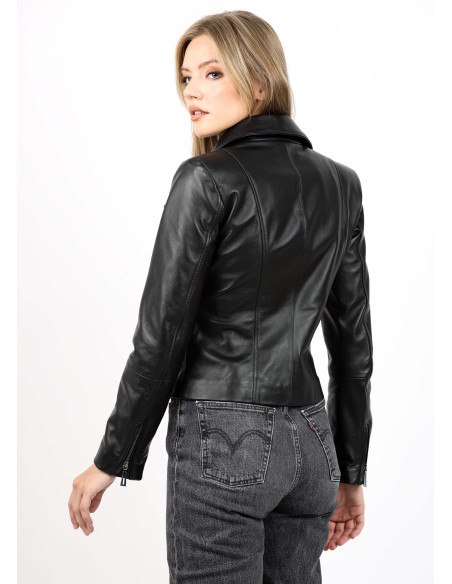 Geacă de Damă din Piele de Miel Model Urban Giovana Negru