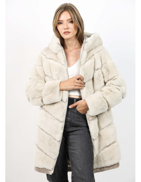Haină din Blană de Iepure Chinchilla Rex Model Mara