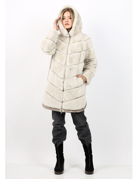 Haină din Blană de Iepure Chinchilla Rex Model Mara