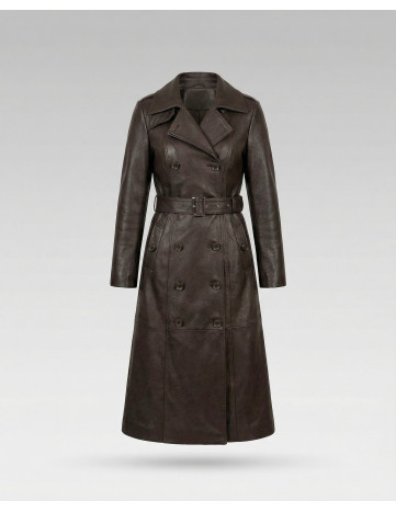 Trench de Damă din Piele de Miel cu Finisaj Jumbo Model... 2