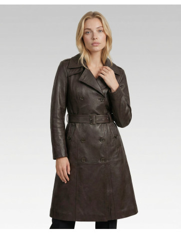 Trench de Damă din Piele de Miel cu Finisaj Jumbo Model...