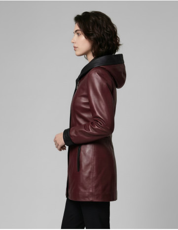 Geacă de Damă din Piele de Miel cu Glugă Model Olimpia Bordo 2