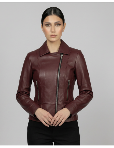 Geacă de Damă din Piele de Miel Model Urban Cezara Burgundy