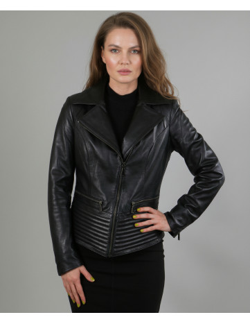 Geacă de Damă din Piele de Miel cu Revere Model Urban... 2