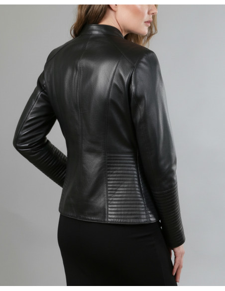 Geacă de Damă din Piele de Miel cu Revere Model Urban Zora Negru