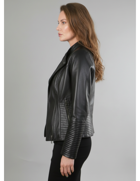 Geacă de Damă din Piele de Miel cu Revere Model Urban Zora Negru