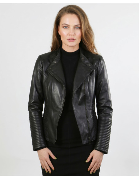 Geacă de Damă din Piele de Miel cu Revere Model Urban Zora Negru