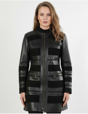 Geacă de Damă din Piele de Miel Nappa și Velur Model...