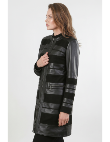 Geacă de Damă din Piele de Miel Nappa și Velur Model... 2