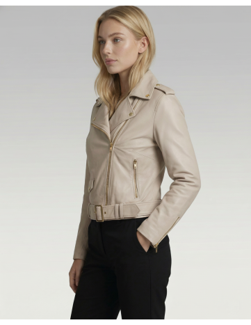 Geacă de Damă din Piele de Miel Urban Model Adina Bej 2