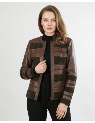 Geacă de Damă din Piele de Miel Nappa și Velur Model... 2