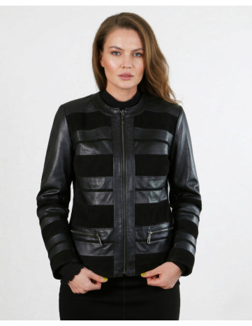 Geacă de Damă din Piele de Miel Nappa și Velur Model...