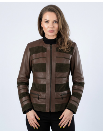 Geacă de Damă din Piele de Miel Nappa și Velur Model...