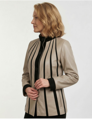 Geacă de Damă din Piele de Miel Model Ziana Bej 2