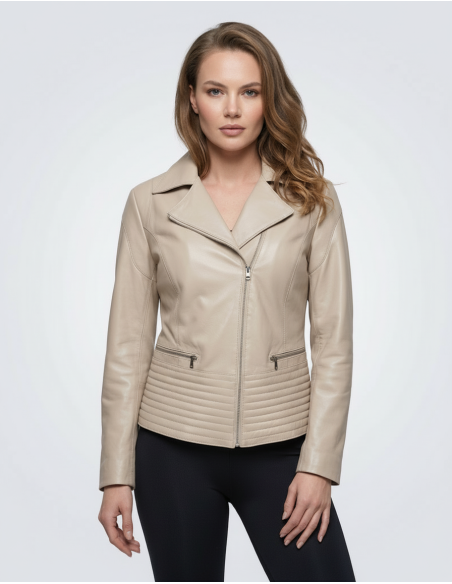 Geacă de Damă din Piele de Miel cu Revere Model Urban Elsa Crem