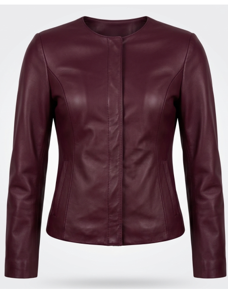 Geacă de Damă din Piele de Miel Tip Sacou Model Irene Burgundy