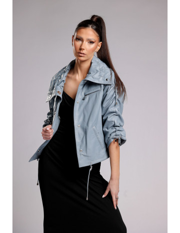 Geacă din Piele de Miel Model Ximena Baby Blue