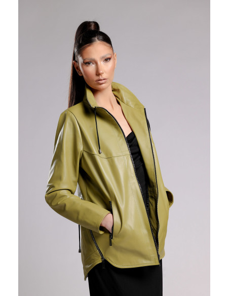 Geacă de Damă din Piele de Miel cu Jnur Reglabil în Talie Model Lidia Fistic