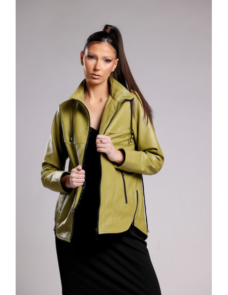 Geacă de Damă din Piele de Miel cu Jnur Reglabil în Talie Model Lidia Fistic