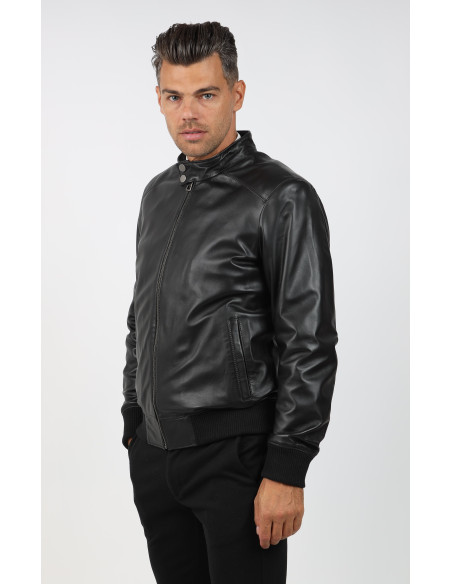 Geacă de Bărbați Tip Bomber din Piele de Miel Model Foxy Negru