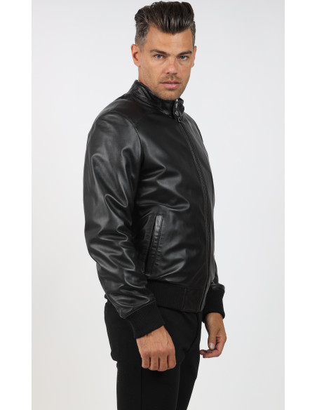 Geacă de Bărbați Tip Bomber din Piele de Miel Model Foxy Negru