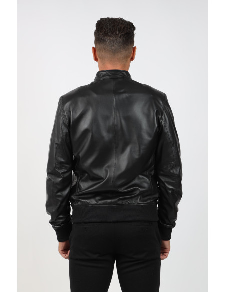 Geacă de Bărbați Tip Bomber din Piele de Miel Model Foxy Negru