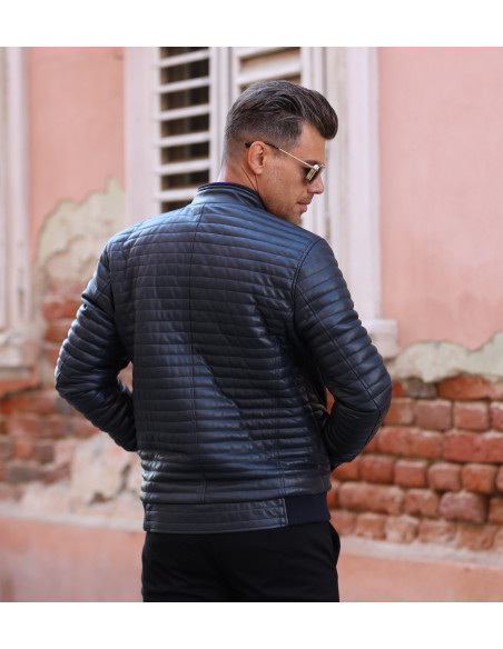 Geacă de Bărbați din Piele  Matlasată Bomber Model Adam Bleumarin