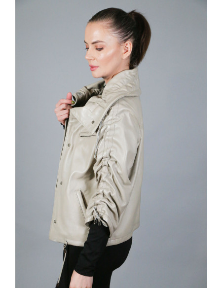 Geacă din Piele de Miel Model Ximena Baby Blue